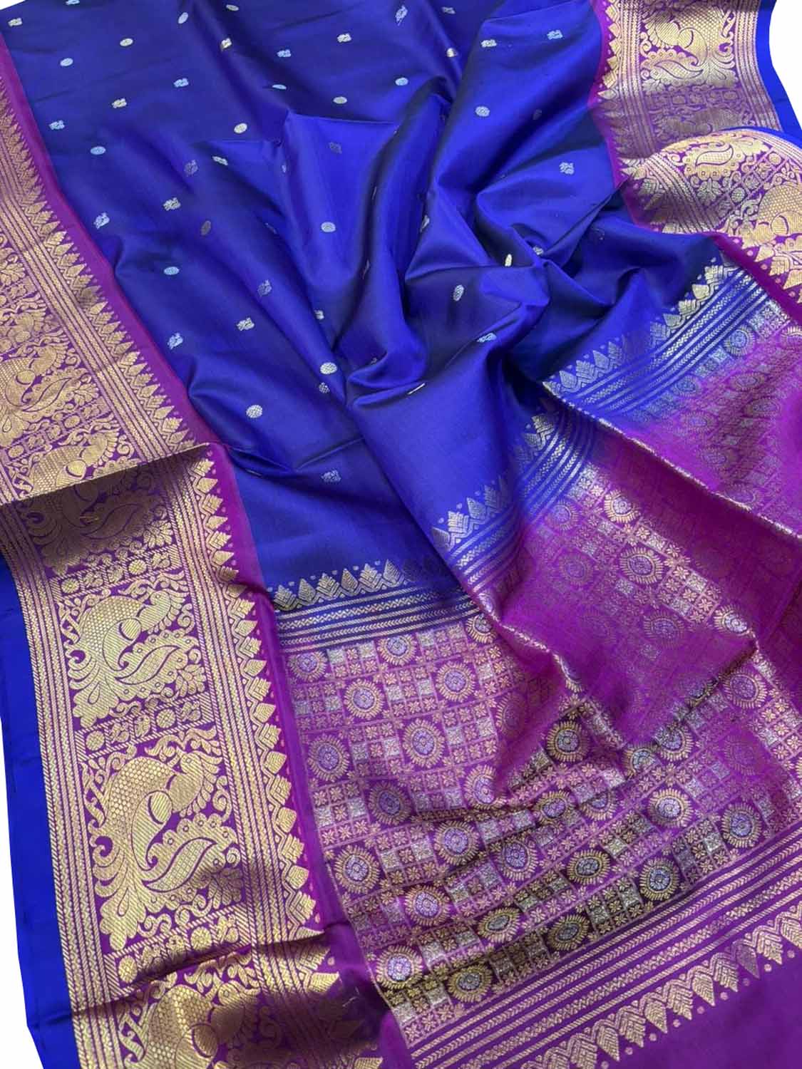 Blue Kanjeevaram Pure Silk Handloom Dupatta With Contrast Border - Luxurion World