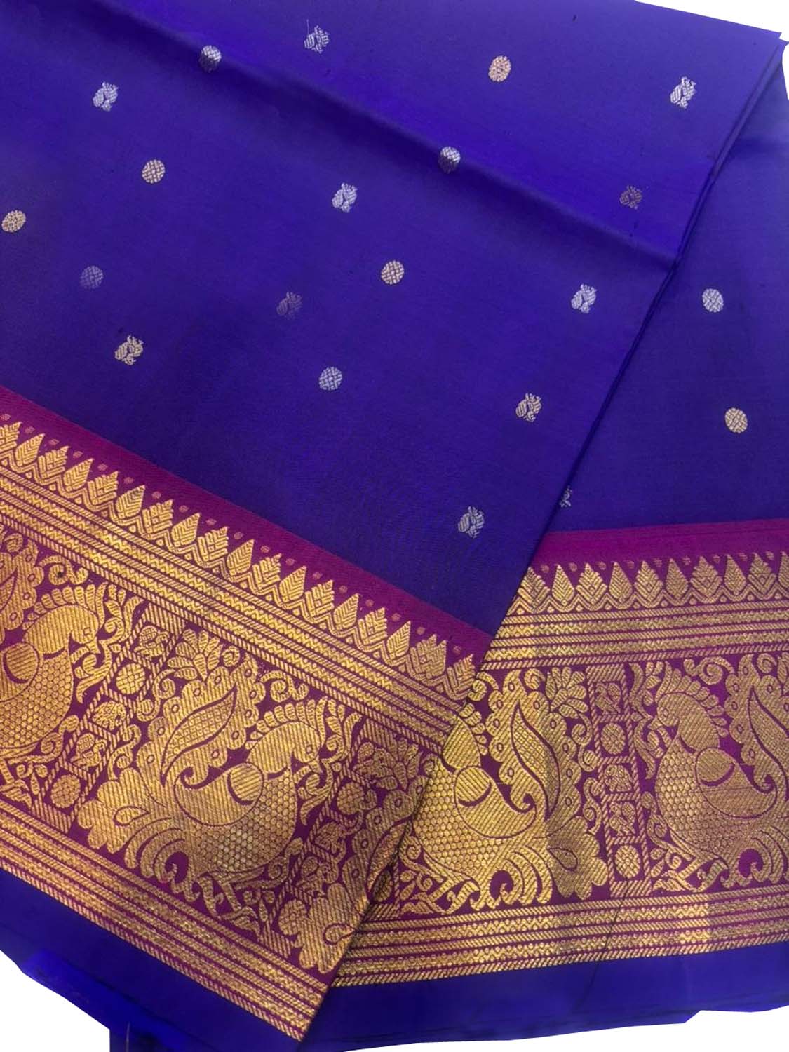 Blue Kanjeevaram Pure Silk Handloom Dupatta With Contrast Border - Luxurion World