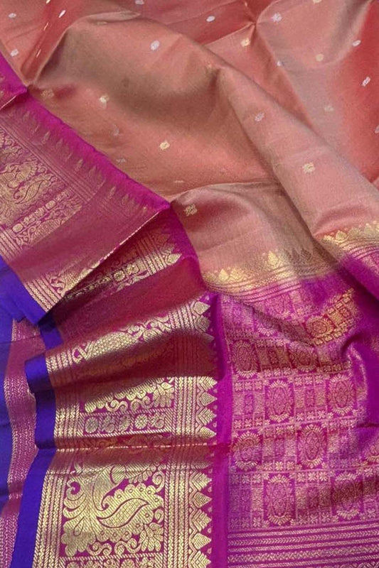 Orange Kanjeevaram Pure Silk Handloom Dupatta With Contrast Border - Luxurion World