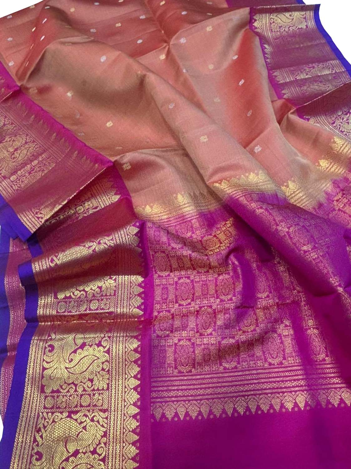 Orange Kanjeevaram Pure Silk Handloom Dupatta With Contrast Border - Luxurion World