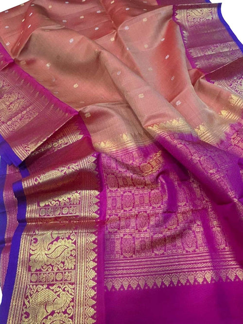 Orange Kanjeevaram Pure Silk Handloom Dupatta With Contrast Border - Luxurion World