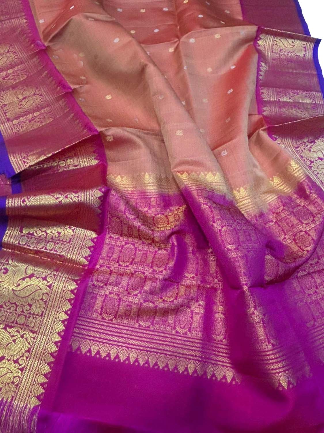 Orange Kanjeevaram Pure Silk Handloom Dupatta With Contrast Border - Luxurion World