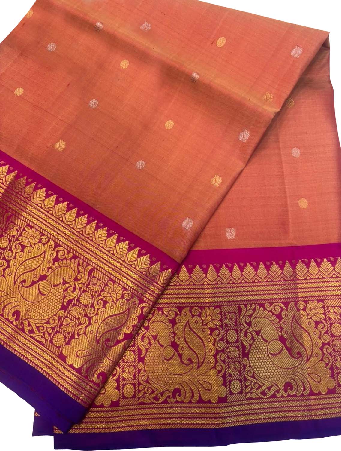 Orange Kanjeevaram Pure Silk Handloom Dupatta With Contrast Border - Luxurion World