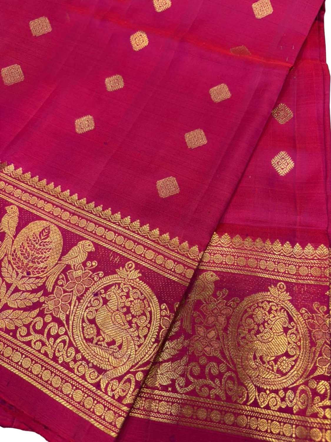 Pink Pure Kanjeevaram Silk Handloom Dupatta With Contrast Border - Luxurion World- Crafted Heirlooms