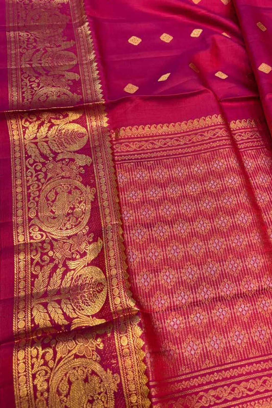 Pink Pure Kanjeevaram Silk Handloom Dupatta With Contrast Border - Luxurion World