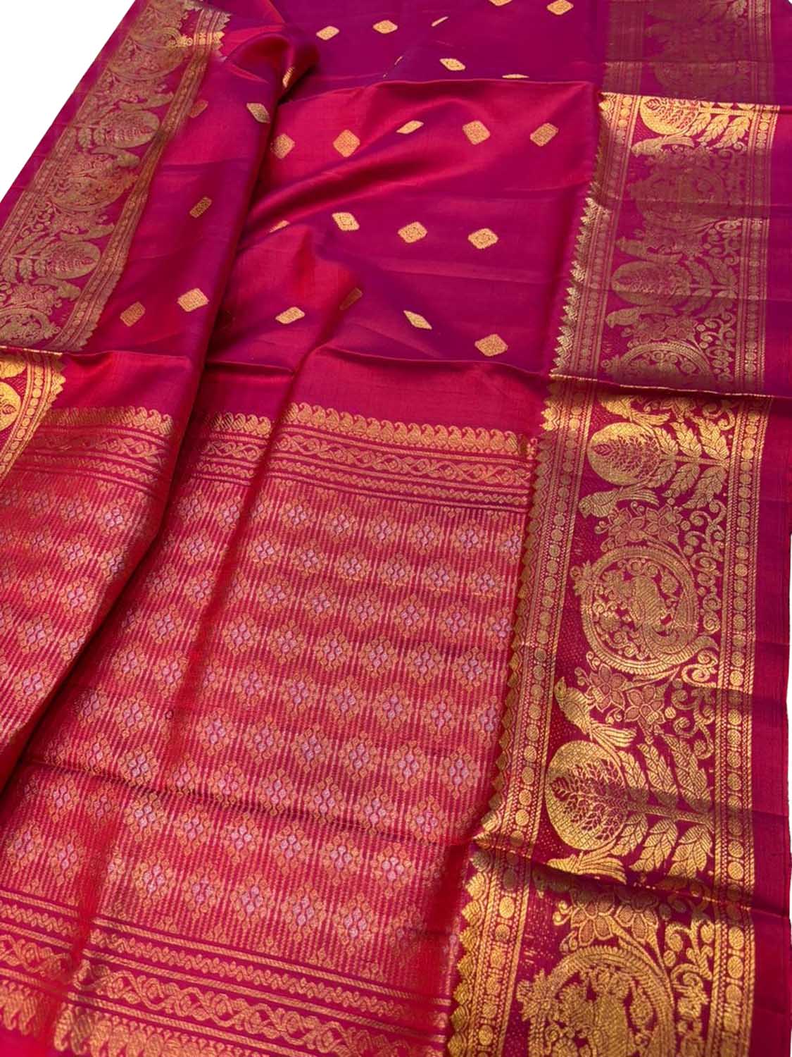 Pink Pure Kanjeevaram Silk Handloom Dupatta With Contrast Border - Luxurion World- Crafted Heirlooms
