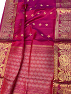 Pink Pure Kanjeevaram Silk Handloom Dupatta With Contrast Border - Luxurion World- Crafted Heirlooms