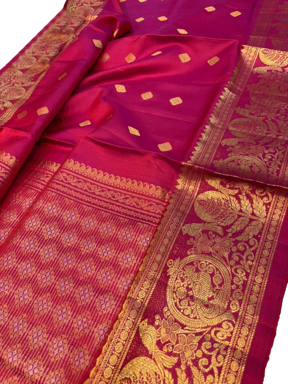 Pink Pure Kanjeevaram Silk Handloom Dupatta With Contrast Border - Luxurion World- Crafted Heirlooms