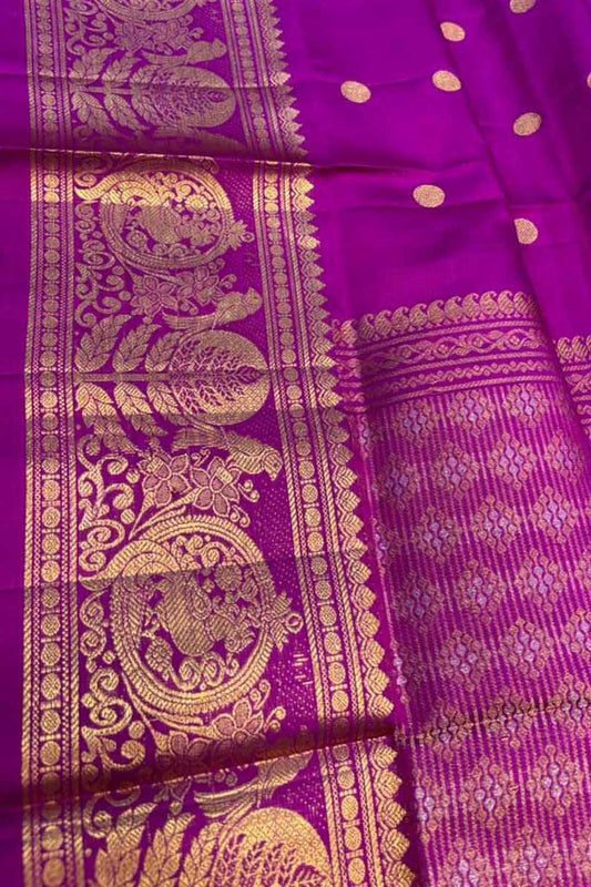 Purple Pure Kanjeevaram Silk Handloom Dupatta With Contrast Border - Luxurion World