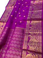Purple Pure Kanjeevaram Silk Handloom Dupatta With Contrast Border - Luxurion World- Crafted Heirlooms