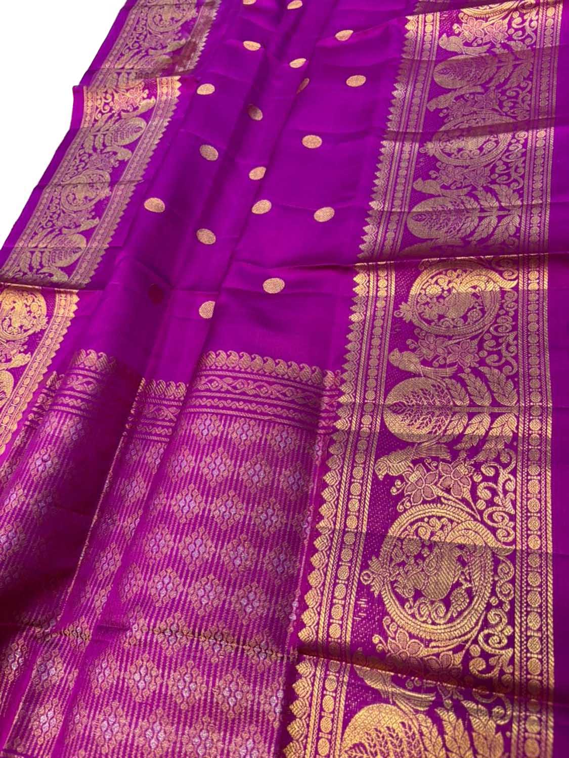 Purple Pure Kanjeevaram Silk Handloom Dupatta With Contrast Border - Luxurion World- Crafted Heirlooms
