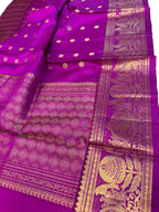 Purple Pure Kanjeevaram Silk Handloom Dupatta With Contrast Border - Luxurion World- Crafted Heirlooms