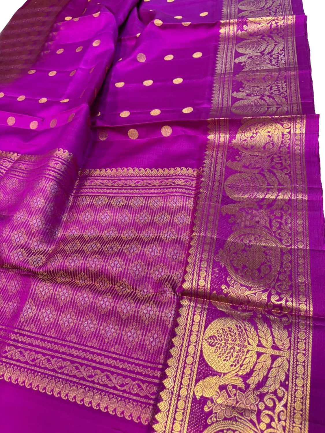 Purple Pure Kanjeevaram Silk Handloom Dupatta With Contrast Border - Luxurion World- Crafted Heirlooms