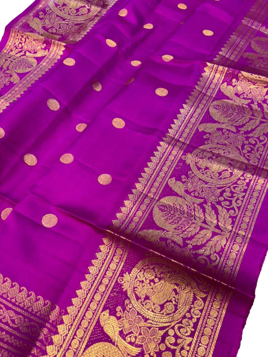 Purple Pure Kanjeevaram Silk Handloom Dupatta With Contrast Border - Luxurion World- Crafted Heirlooms