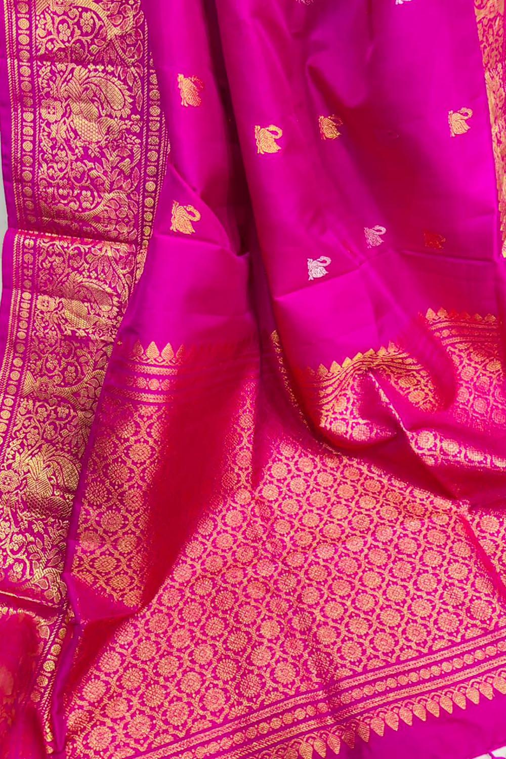Exquisite Pink Pure Kanjeevaram Gadwal Silk Handloom Dupatta - Luxurion World