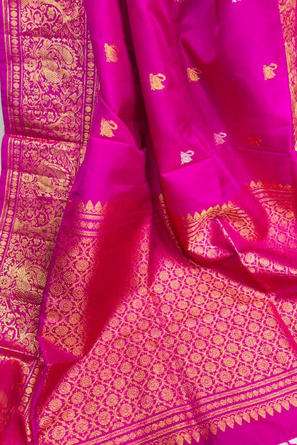 Exquisite Pink Pure Kanjeevaram Gadwal Silk Handloom Dupatta - Luxurion World
