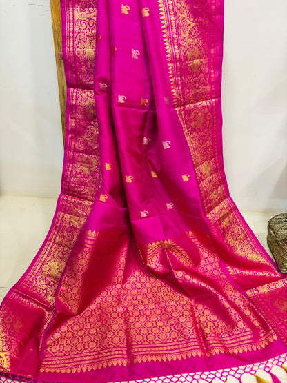 Exquisite Pink Pure Kanjeevaram Gadwal Silk Handloom Dupatta - Luxurion World
