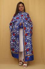 Stunning Blue Kantha Silk Dupatta with Hand Embroidery - Luxurion World
