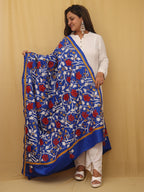 Stunning Blue Kantha Silk Dupatta with Hand Embroidery - Luxurion World