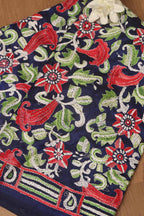 Blue Kantha Bangalore Silk Hand Embroidered Dupatta - Luxurion World