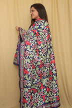 Blue Kantha Bangalore Silk Hand Embroidered Dupatta - Luxurion World