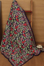 Blue Kantha Bangalore Silk Hand Embroidered Dupatta - Luxurion World