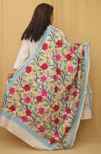 Exquisite Off White Kantha Silk Dupatta with Hand Embroidery - Luxurion World