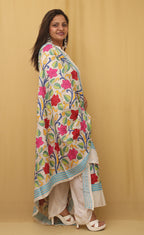 Exquisite Off White Kantha Silk Dupatta with Hand Embroidery - Luxurion World
