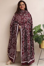 Maroon Hand Embroidered Warli Design Kantha Pure Silk Dupatta - Luxurion World- Crafted Heirlooms