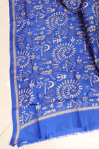 Blue Hand Embroidered Kantha Pure Bangalore Silk Dupatta - Luxurion World