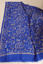 Blue Hand Embroidered Kantha Pure Bangalore Silk Dupatta - Luxurion World