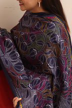 Blue Hand Embroidered Kantha Pure Bangalore Silk Dupatta - Luxurion World