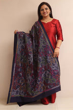 Blue Hand Embroidered Kantha Pure Bangalore Silk Dupatta - Luxurion World