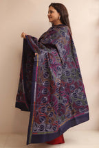 Blue Hand Embroidered Kantha Pure Bangalore Silk Dupatta - Luxurion World