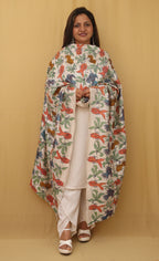 Stunning Off White Kantha Tussar Silk Dupatta with Hand Embroidery - Luxurion World