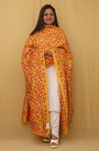 Stunning Yellow Kantha Silk Dupatta with Hand Embroidery - Luxurion World