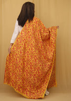 Stunning Yellow Kantha Silk Dupatta with Hand Embroidery - Luxurion World