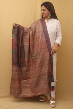 Multicolor Hand Embroidered Kantha Pure Silk Reversible Dupatta - Luxurion World
