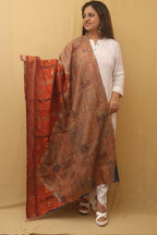 Multicolor Hand Embroidered Kantha Pure Silk Reversible Dupatta - Luxurion World