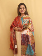 Multicolor Hand Embroidered Kantha Pure Silk Reversible Dupatta - Luxurion World