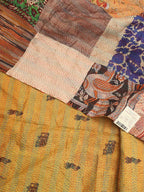 Multicolor Hand Embroidered Kantha Pure Silk Reversible Dupatta - Luxurion World