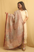 Multicolor Hand Embroidered Kantha Pure Silk Reversible Dupatta - Luxurion World