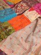 Multicolor Hand Embroidered Kantha Pure Silk Reversible Dupatta - Luxurion World