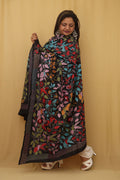 Exquisite Black Kantha Silk Dupatta with Hand Embroidery - Luxurion World