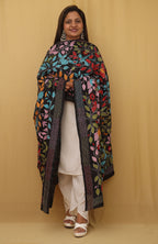 Exquisite Black Kantha Silk Dupatta with Hand Embroidery - Luxurion World