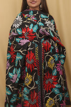 Elegant Black Hand Embroidered Kantha Silk Dupatta - Luxurion World