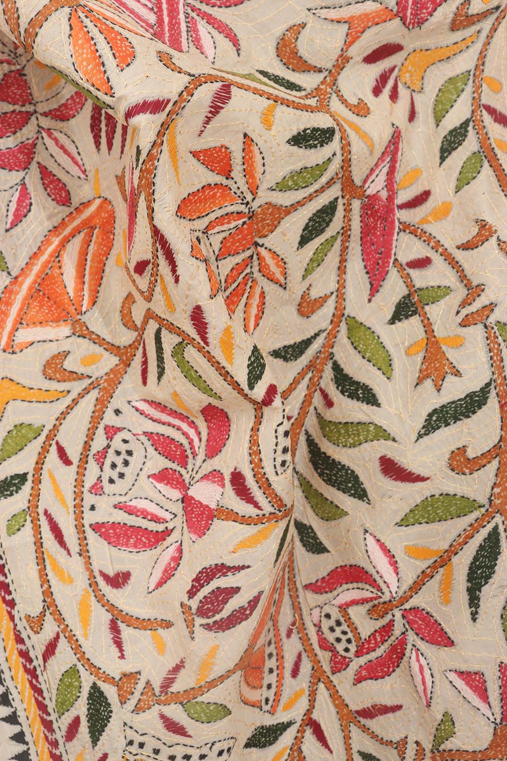 Pastel Kantha Silk Dupatta: Hand-Embroidered Elegance - Luxurion World