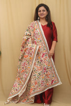 Pastel Kantha Silk Dupatta: Hand-Embroidered Elegance - Luxurion World
