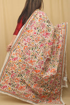 Pastel Kantha Silk Dupatta: Hand-Embroidered Elegance - Luxurion World