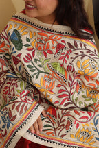 Vibrant Multicolor Hand Embroidered Kantha Tussar Silk Dupatta - Luxurion World